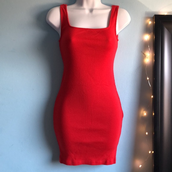 Forever21 Square Neck Red Bodycon Mini Dress - Picture 2 of 5